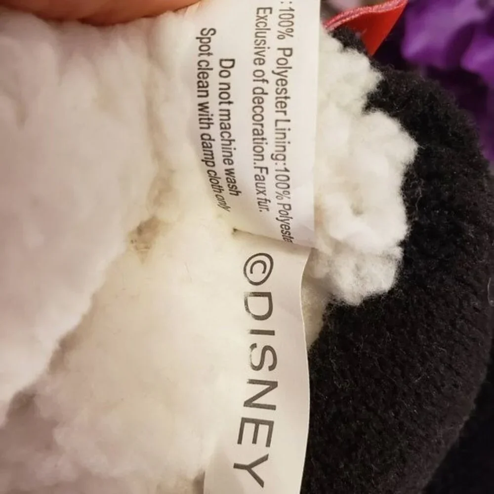 Disney Minnie Mouse Fuzzy Slippers Fleece Babba Red Bow Girl Shoe Rubber Sole